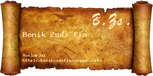 Benik Zsófia névjegykártya
